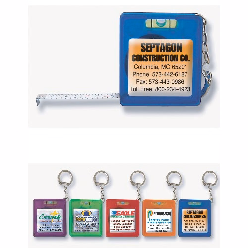 5' Pocket Level / Tape Measure Keychain with Clip with Epoxy Dome