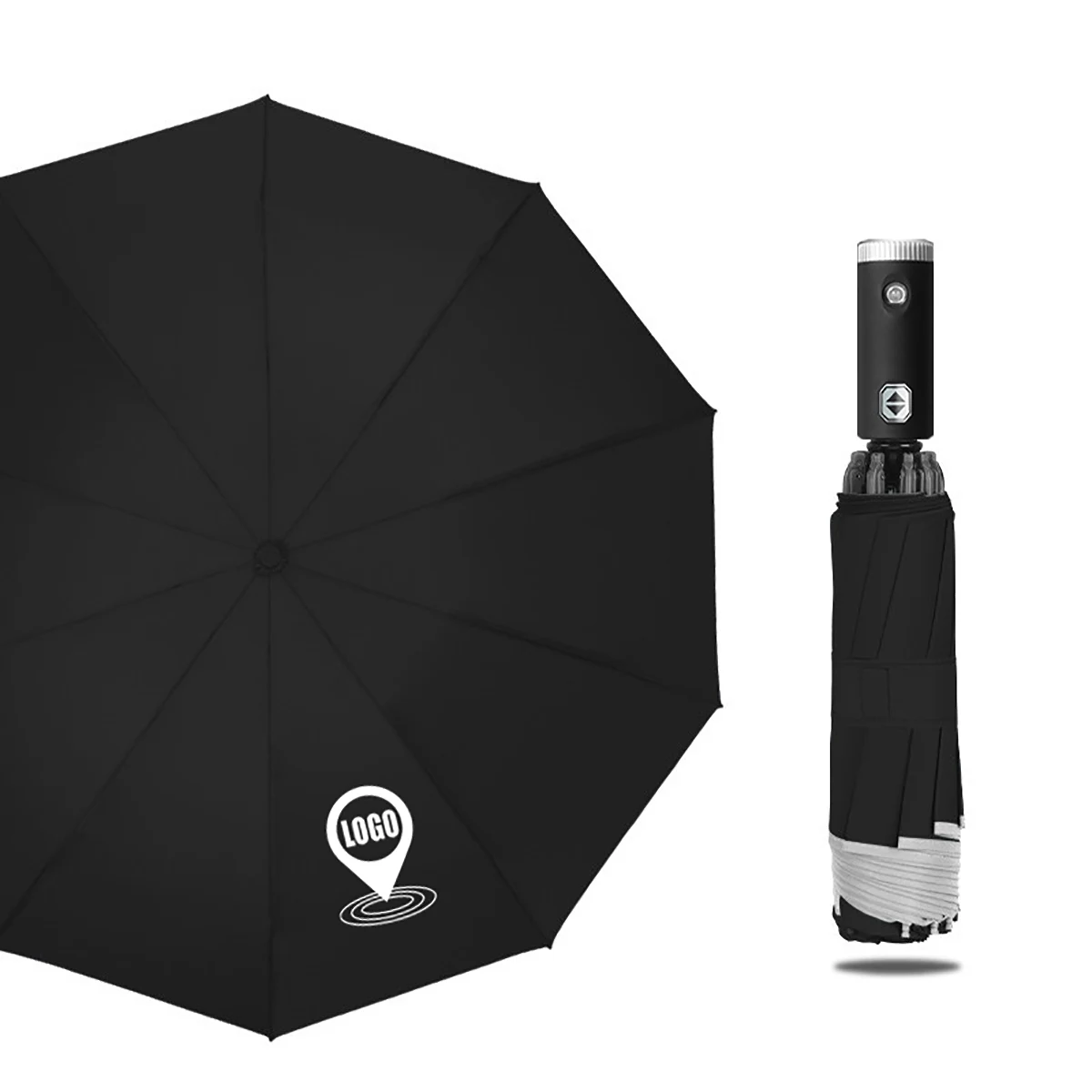Folding Umbrella Reflective Strip LED Flashlight Handle 1