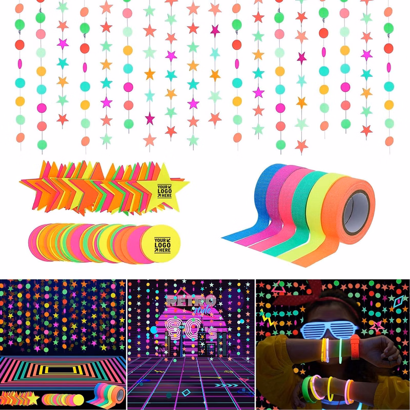 6 Colors 98.4ft UV Blacklight Reactive Tape 29ft Stars Garland 127ft Neon Party Glow Supplies Set