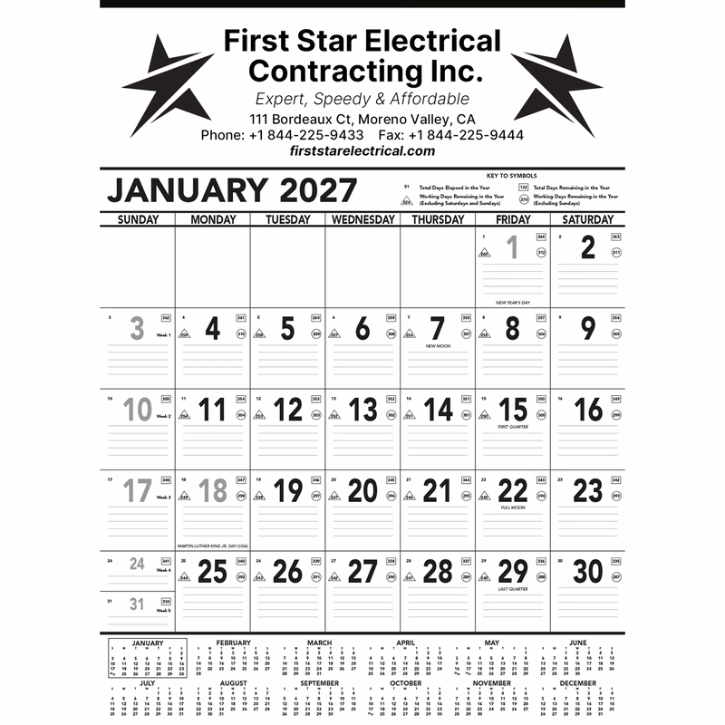 Commercial Contractor Calendar: Black & White 2027
