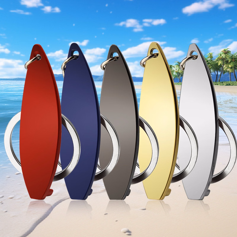 Surfboard Shaped Metal Bottle Opener with Keychain