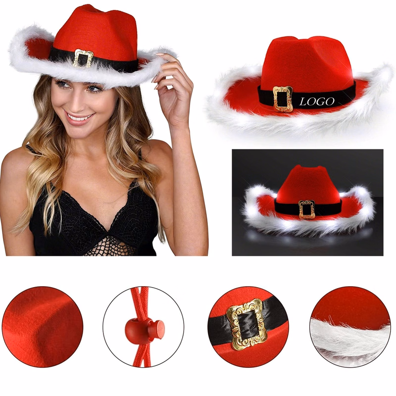 Light Up Santa Christmas Cowboy Hat
