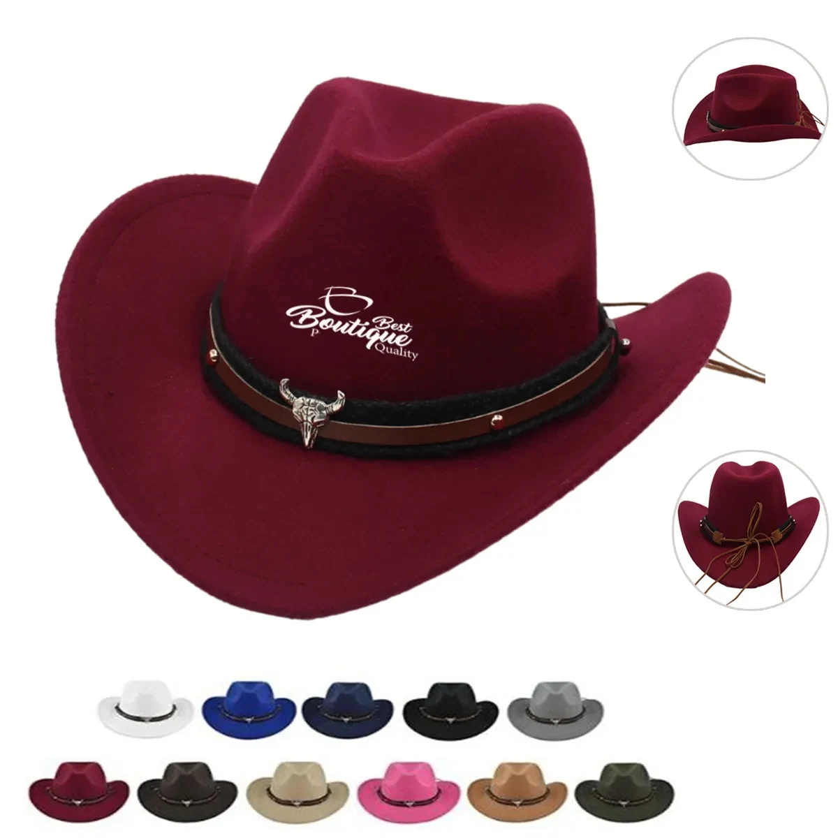 Unisex Classic Western Cowboy Men Felt Wide Brim Hats 1
