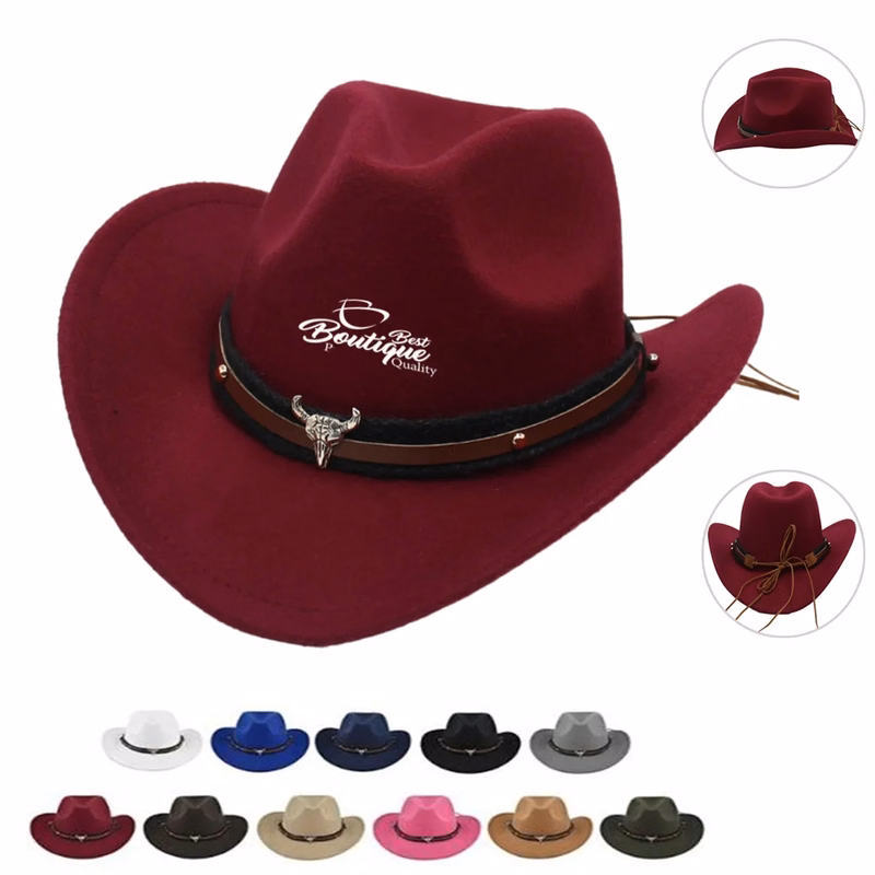 Unisex Classic Western Cowboy Men Felt Wide Brim Hats