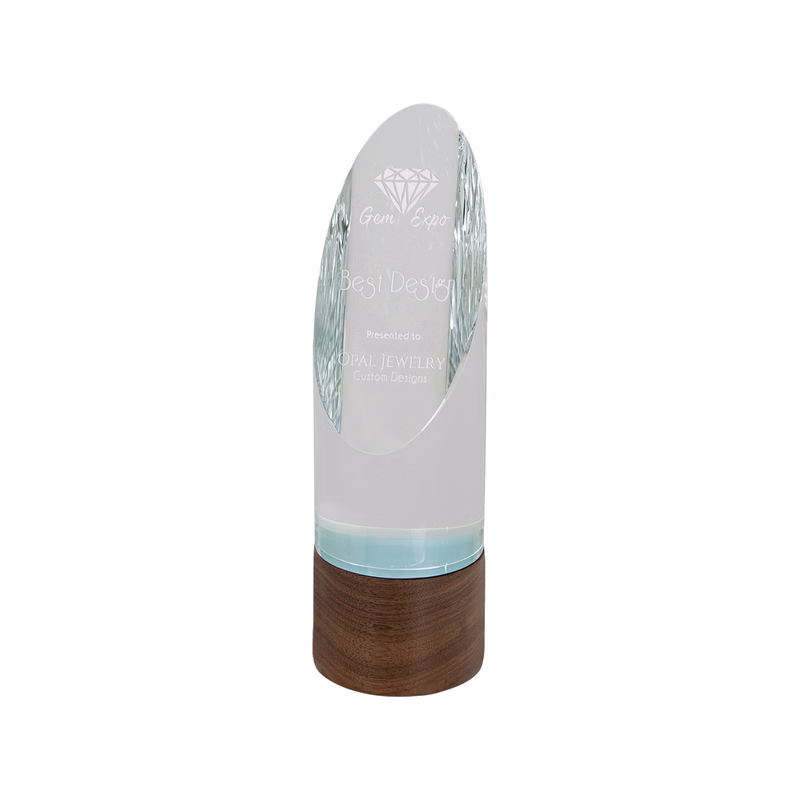 9" Cylinder Sierra Glass Award with Walnut Base