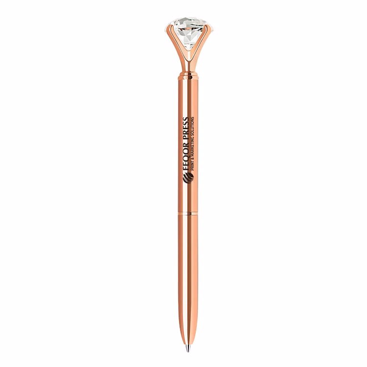 Diamond crystal rose gold color twist action metal ballpoint pen