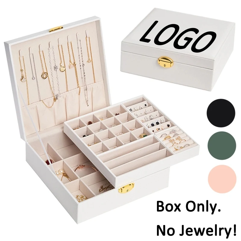 Custom PU Leather 2-Layer Jewelry Organizer Box with Lock 1