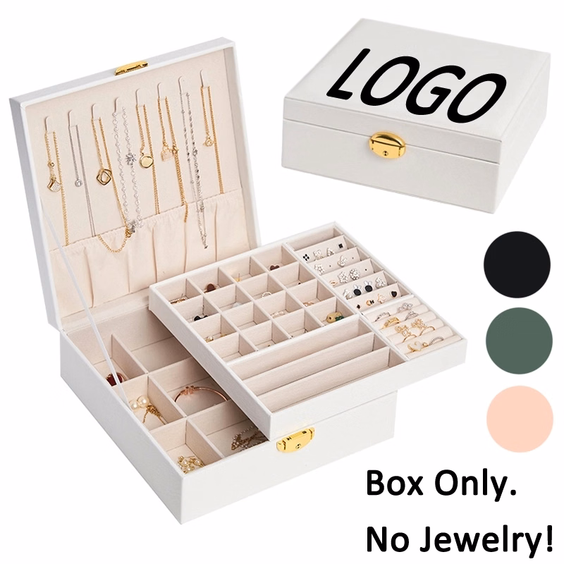 Custom PU Leather 2-Layer Jewelry Organizer Box with Lock
