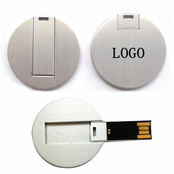 Round Metal Card Flip USB Flash Drive