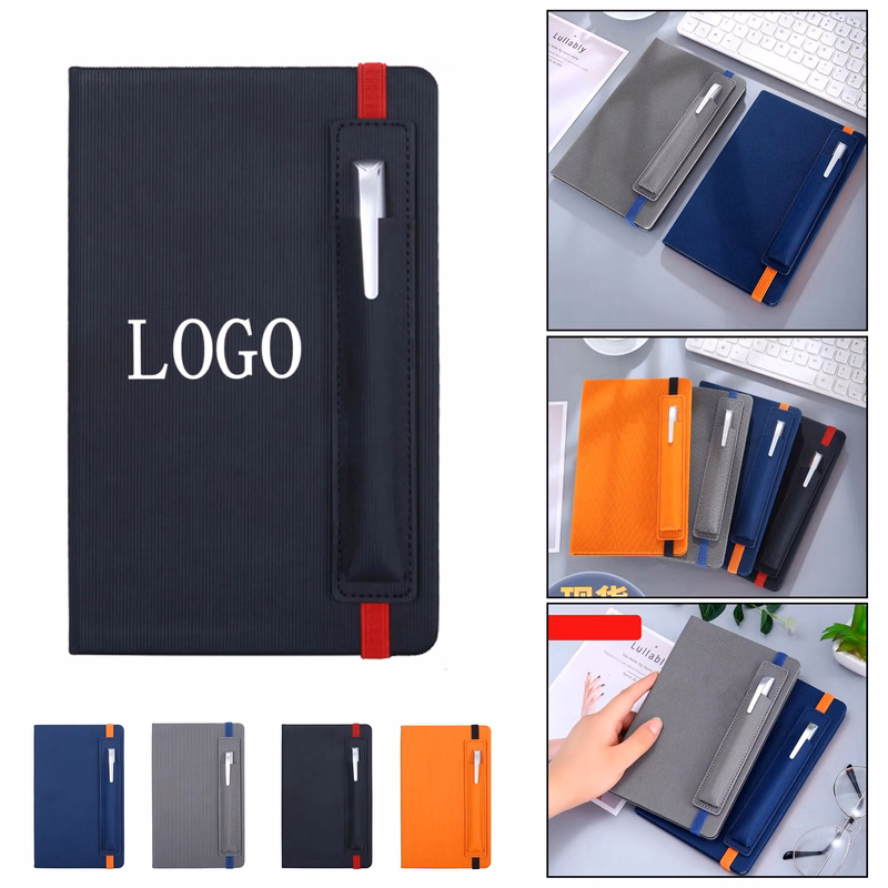 A5 Leather Notebook with Pen Slot and Elastic Band