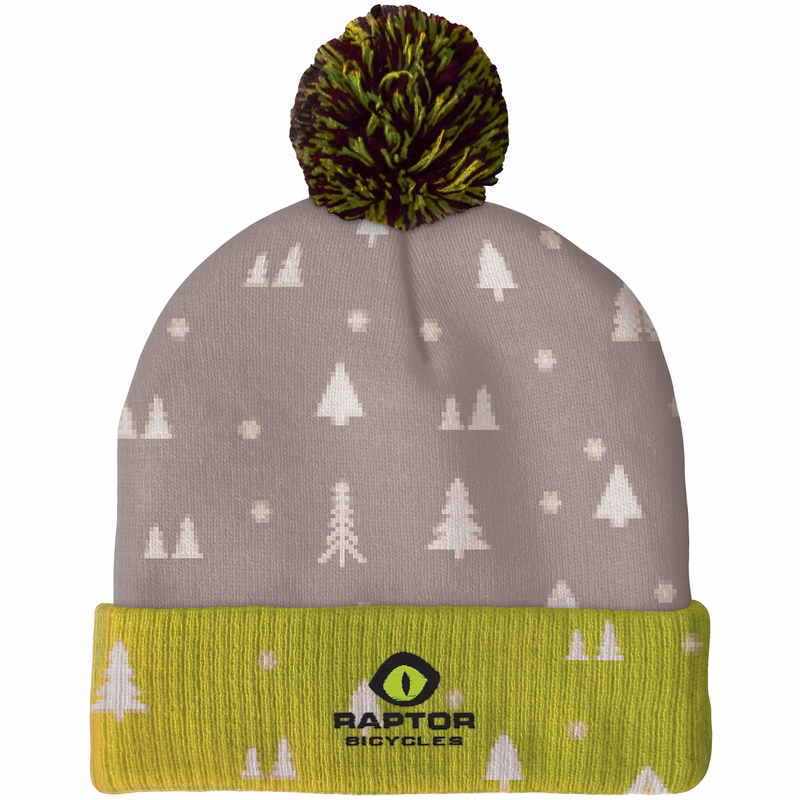 Knit Beanie with Pom and Ribbed Cuff (Embroidery Logo)