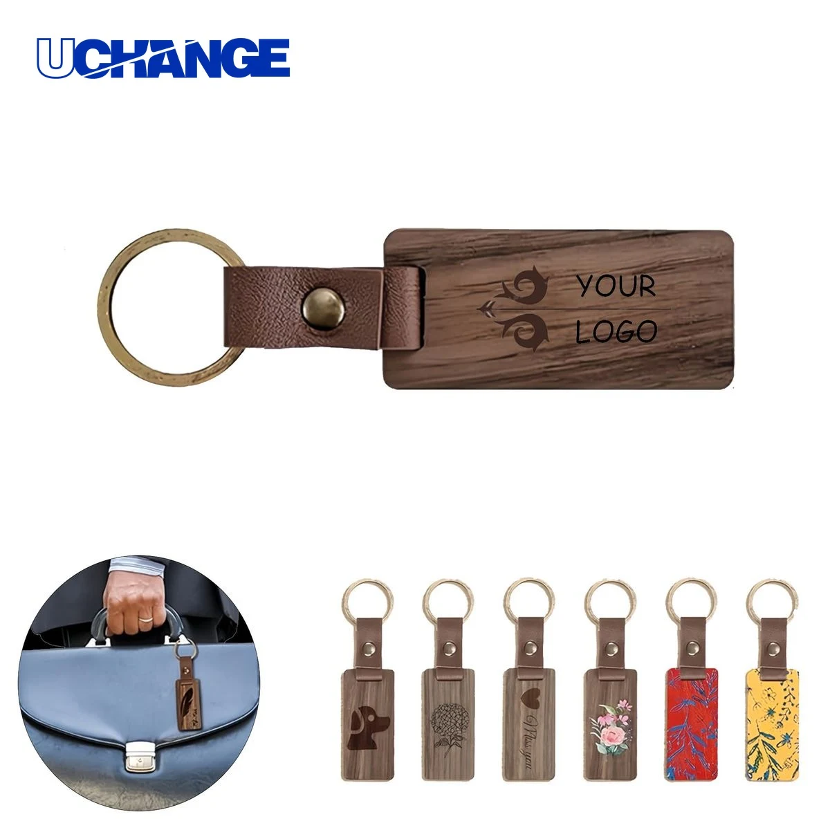 Rectangular Bamboo Keychain 1