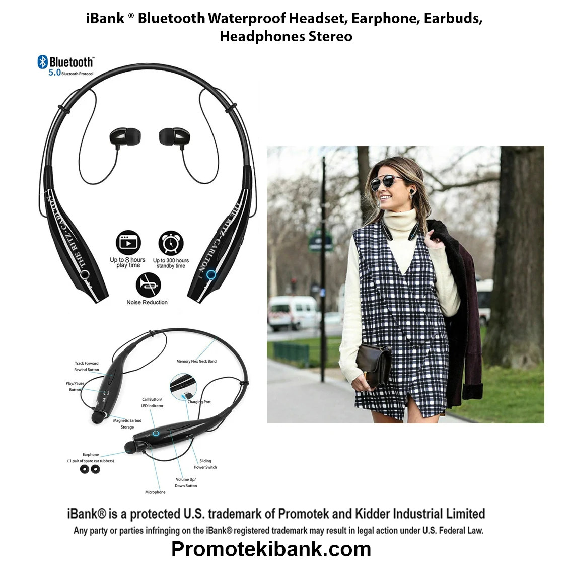 iBank ® Bluetooth Waterproof Headset, Earphone, Earbuds, Headphones Stereo 1