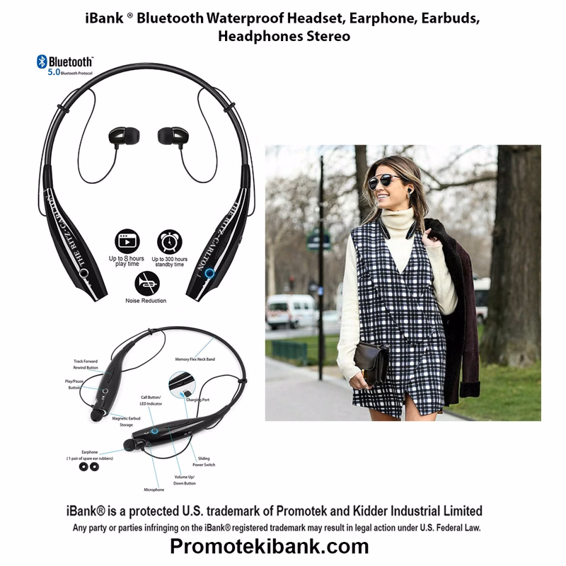 iBank ® Bluetooth Waterproof Headset, Earphone, Earbuds, Headphones Stereo