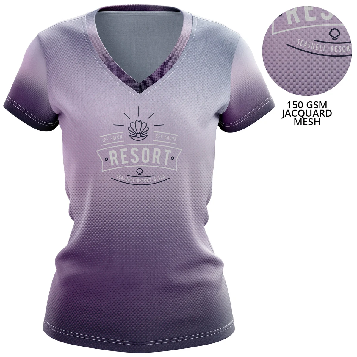 Women 150 GSM Jacquard Mesh Performance Short Sleeve Sublimation V-Neck T-shirt 1