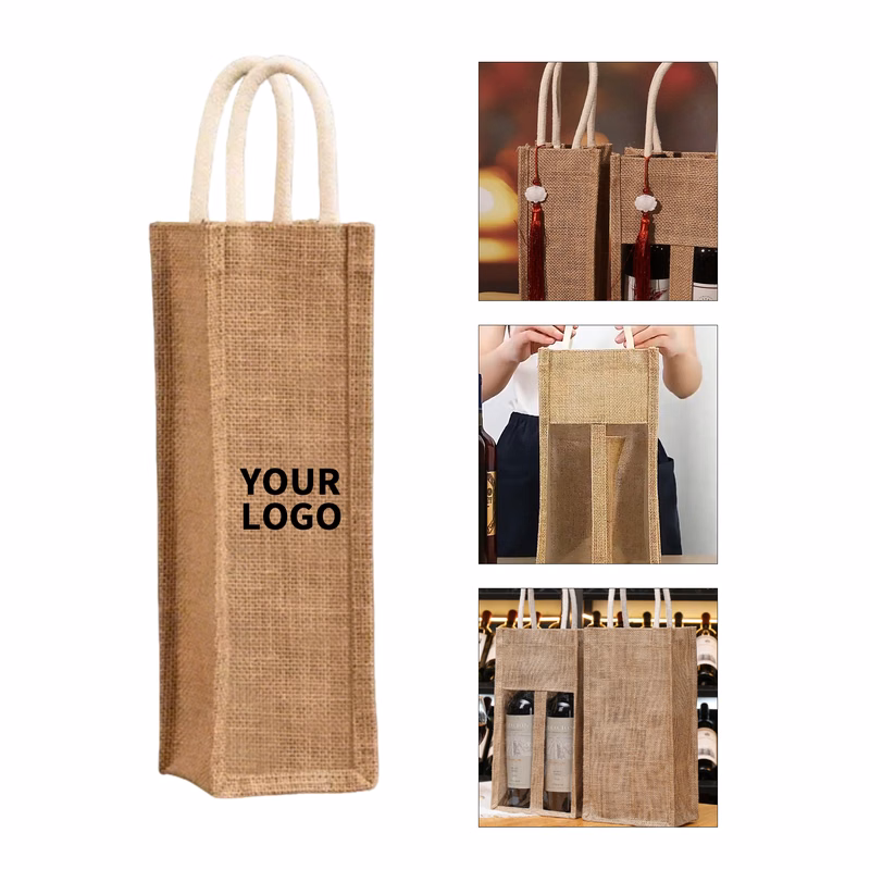 Jute Single Bottle Wine Gift Tote