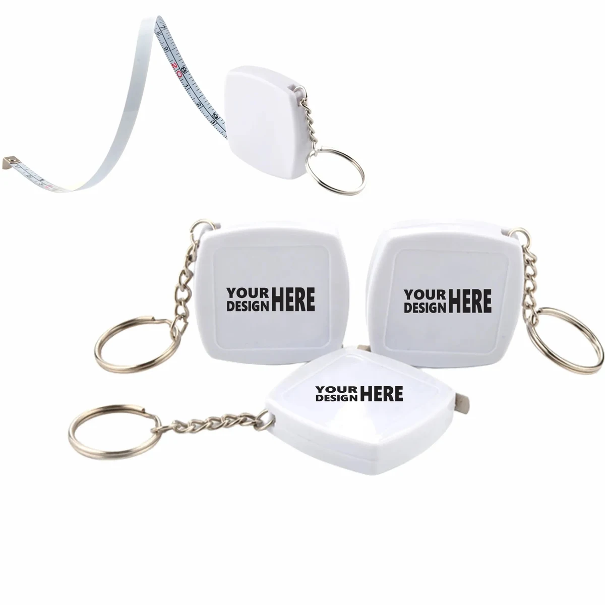 2-Meter Mini Steel Tape: Square Keychain, Customizable Logo 1