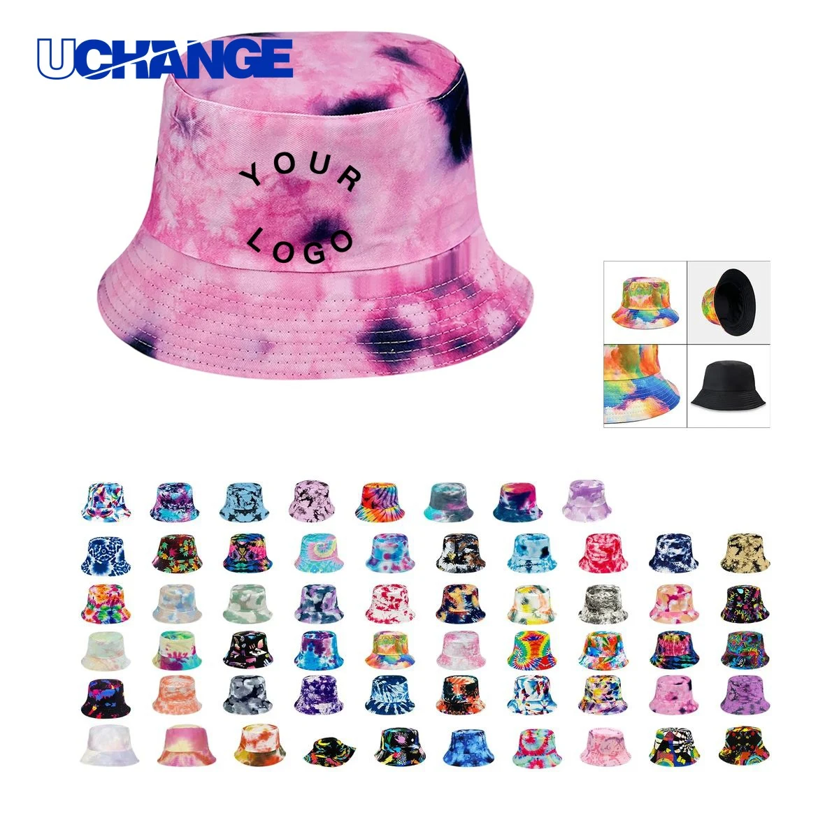 Plastic Tie Dye Hat Headwear with Foldable Double Sided Design 1