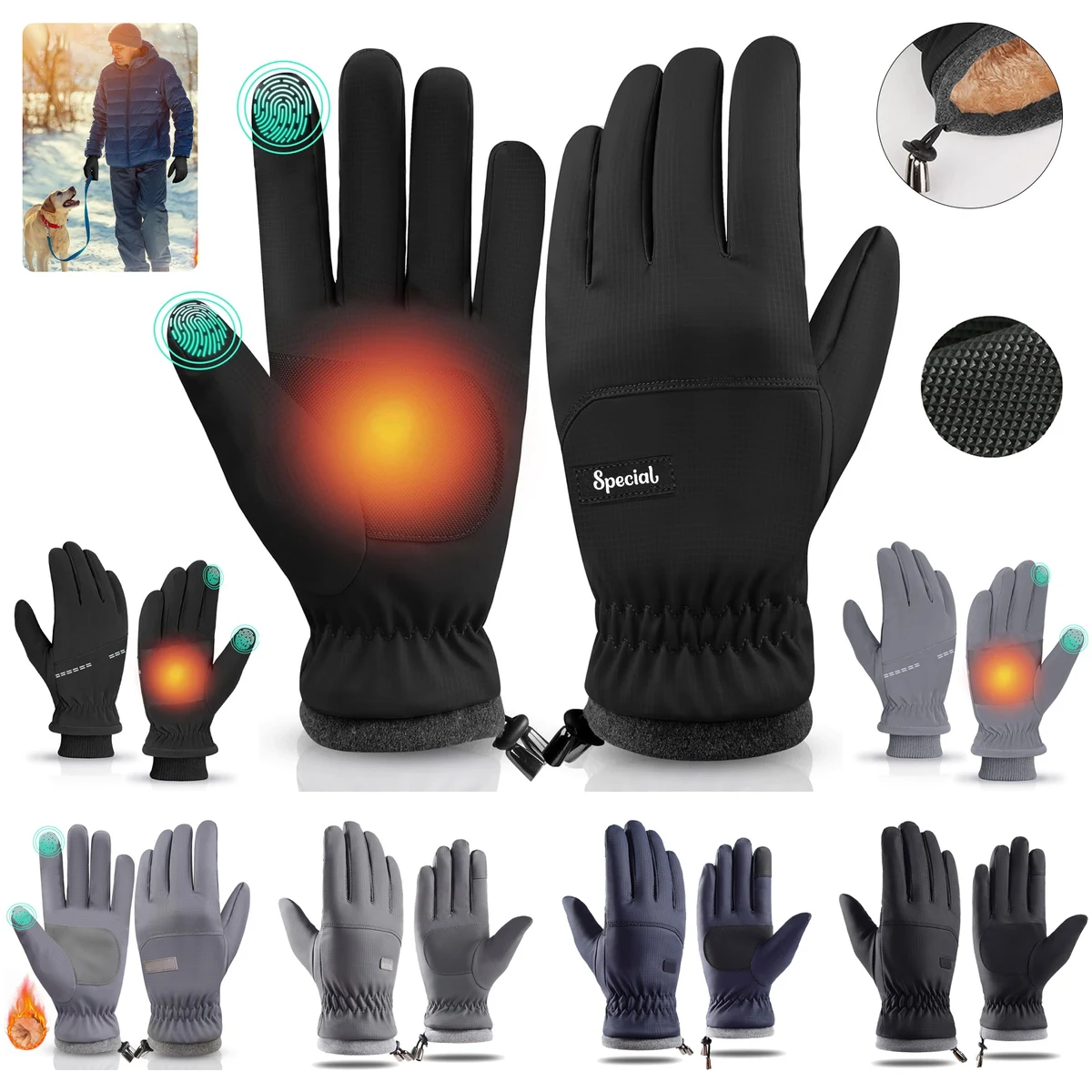 Winter Gloves Waterproof Windproof Mens Women 1