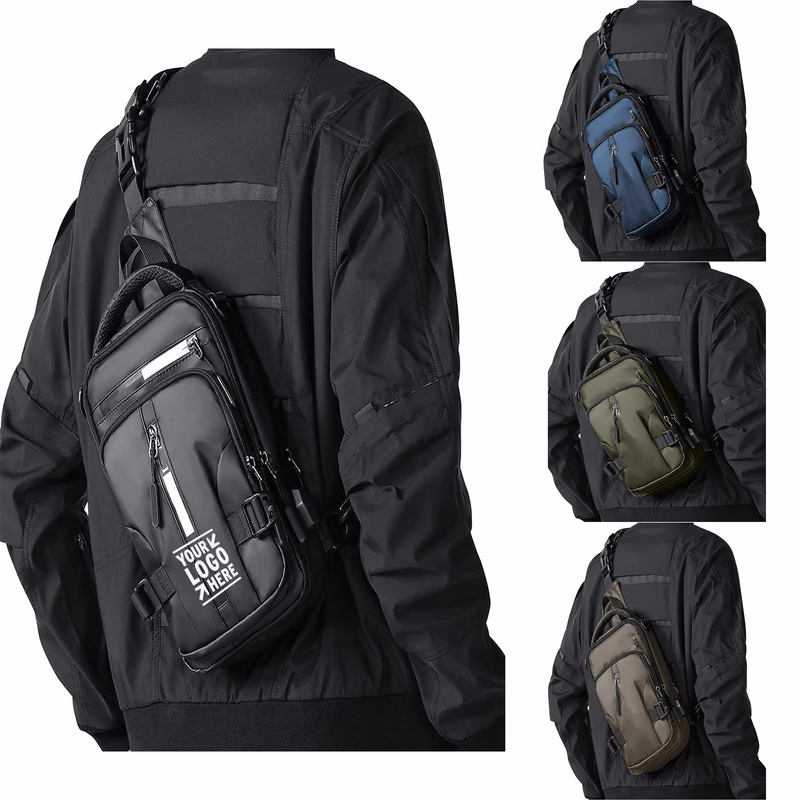 Men Anti Theft Sling Crossbody Backpack Shoulder One Strap Motorcycle Bag With USB Charger Port