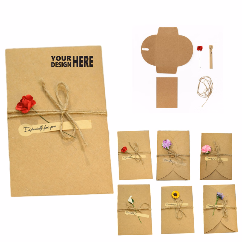 Vintage Kraft Paper Handmade Dried Flower Greeting Card