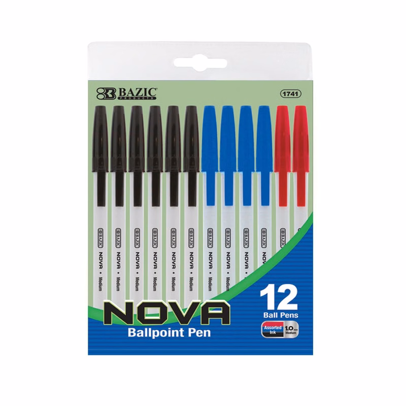 Ballpoint Pens - 3 Assorted Inks Medium 12 Pack