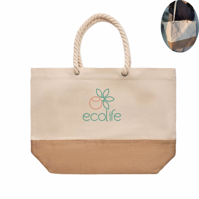 Canvas Jute Tote Bag with Rope Handles
