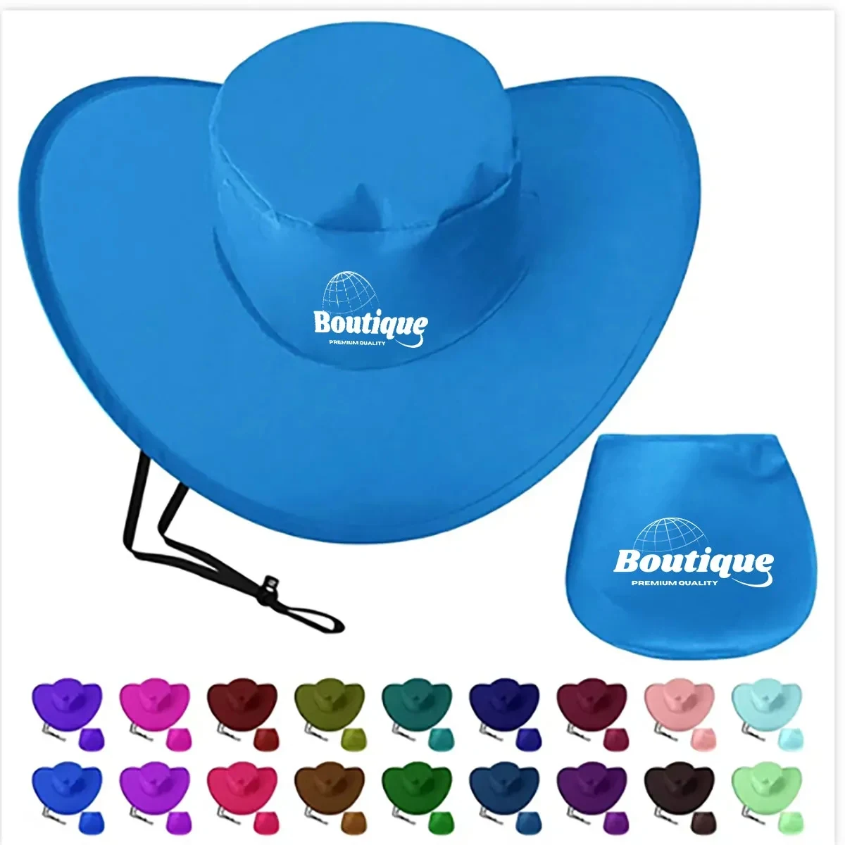 Folding Cowboy Hat with Pouch Polyester One Size Bucket Cap 1