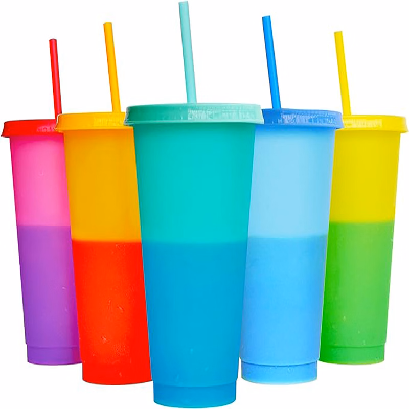 24oz Reusable Color Changing Cup Plastic Cup with Lid