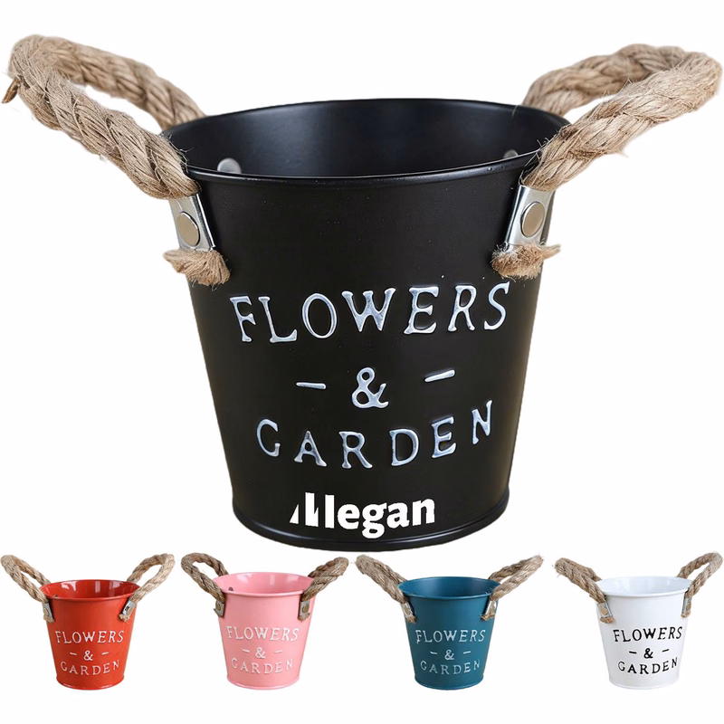 Vintage Iron Flower Bucket Desk Decoration