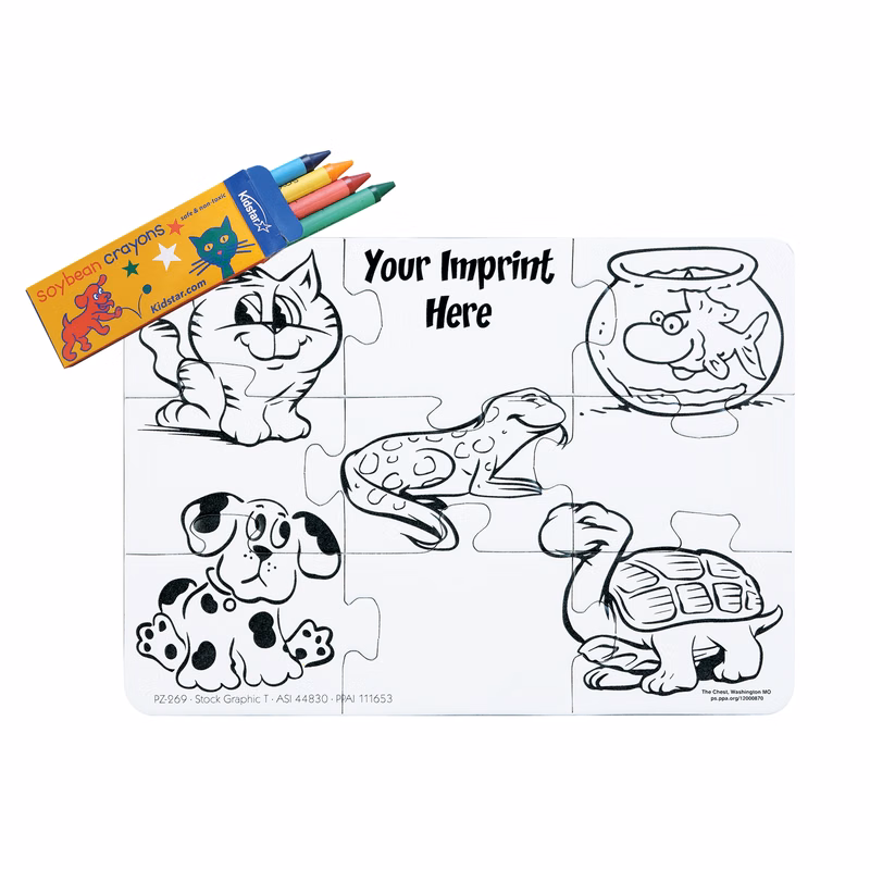 9 Pieces - 5" x 7" Coloring Puzzle - Pets/Animals