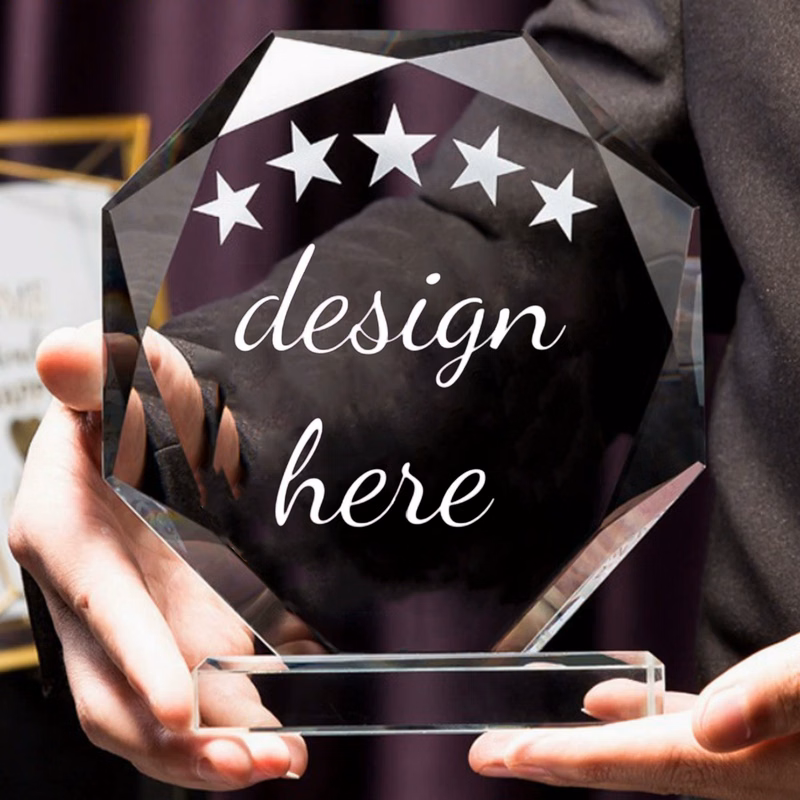 Octagon Shaped Crystal Trophy