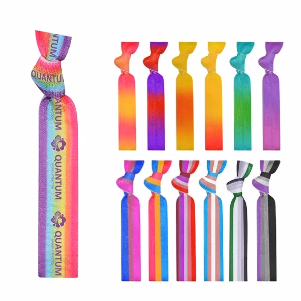 Custom Rainbow Elastic Knotted Hair Ties 3.9 Inch Polyester — Workplace Giveaway