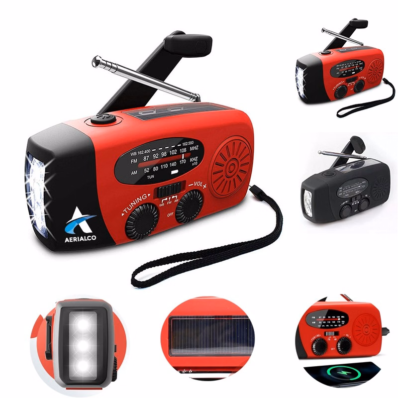 Solar Emergency Hand Crank Radio with LED Flashlight
