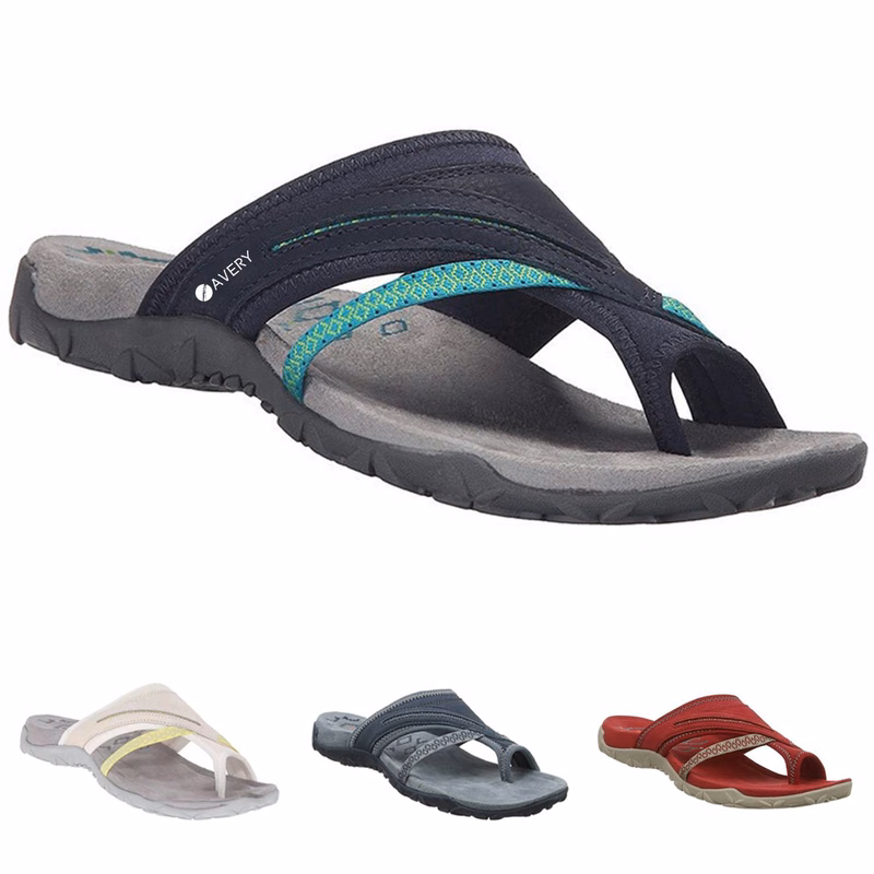 Leather Beach Flip Flops Rubber Cushion Sandals Slippers