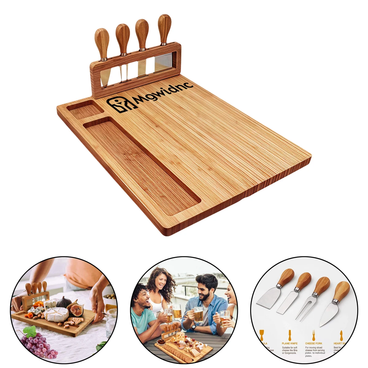 Large Cheese Board Set with 4-Piece Cheese Knives, Bamboo Wood Cutting Board for Kitchen 1