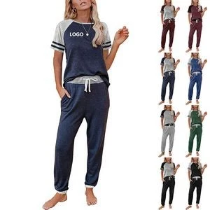 Women Two Piece Outfits Loungewear Short Sleeve Pajama Set 1