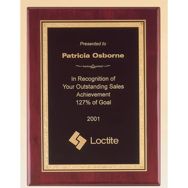 Rosewood Stained Piano Finish Plaque 9" x 12" Award 1