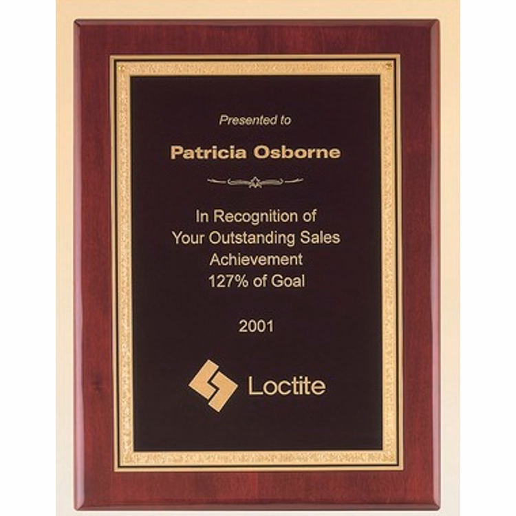 Rosewood Stained Piano Finish Plaque 9" x 12" Award