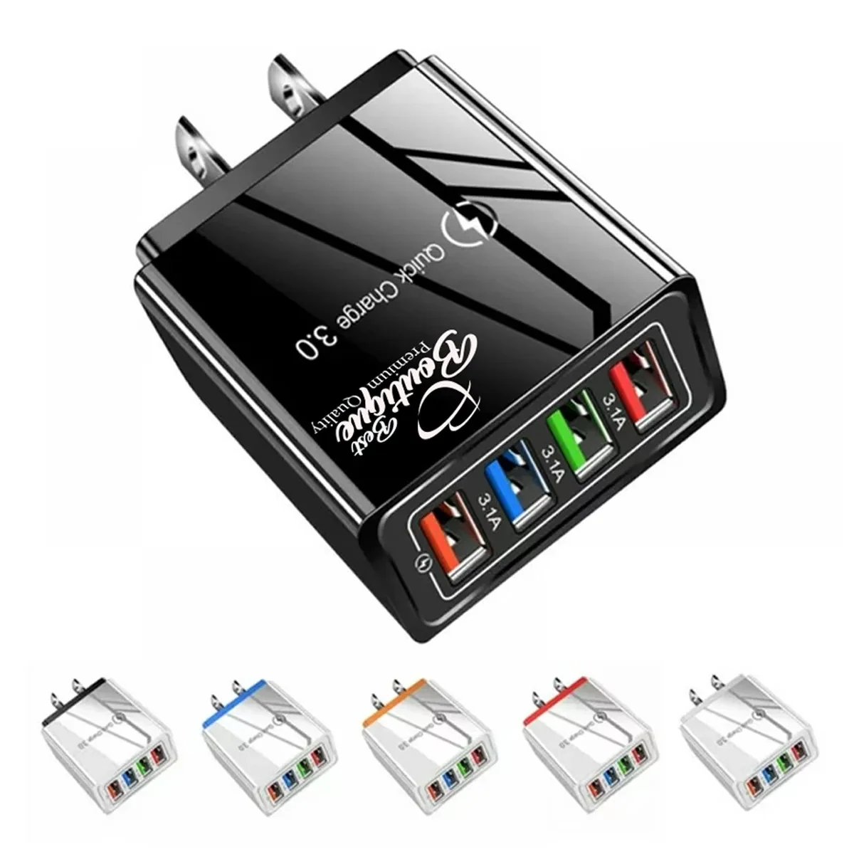 Portable 4 Port Fast Charge QC 3.0 US Plug USB Wall Charger 1