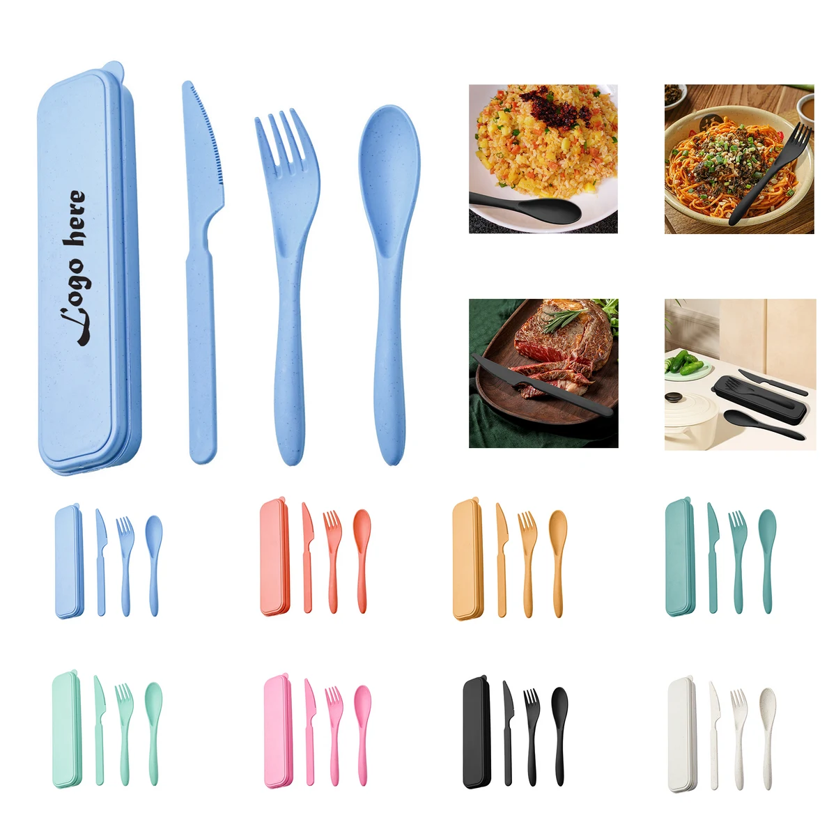 Custom Logo 3-in-1 Portable Wheat Straw Cutlery Set 1