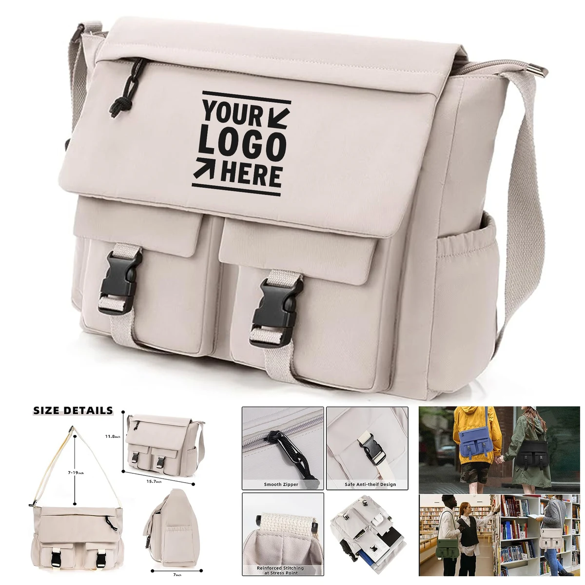 15.6 Inch Men Women Messenger Crossbody Laptop Bag Unisex Briefcases Work College Satchel 1