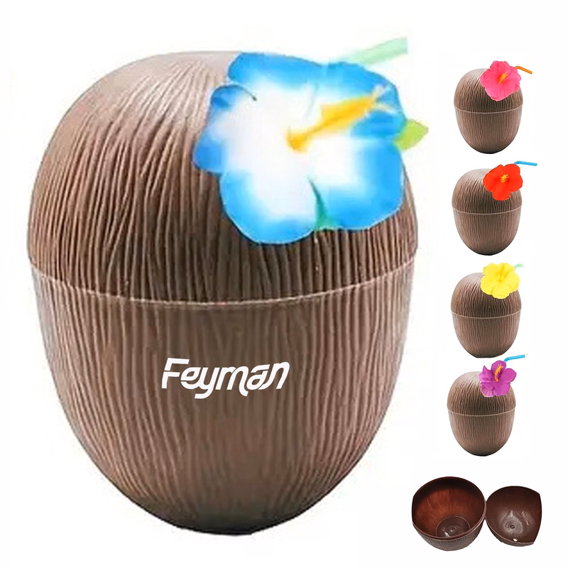 16oz Coconut Drink Cups w/ Flower Straws