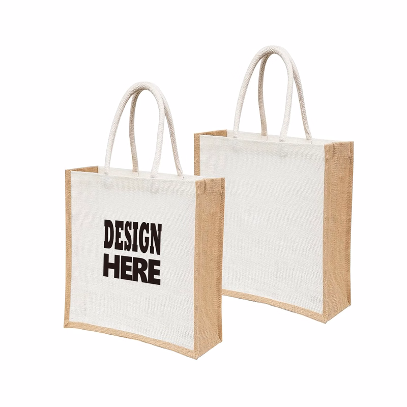 Jute Canvas Patchwork Tote Bag