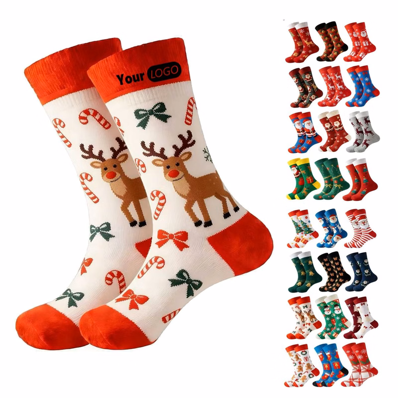 Cotton Christmas Crew Socks For Holiday Wear