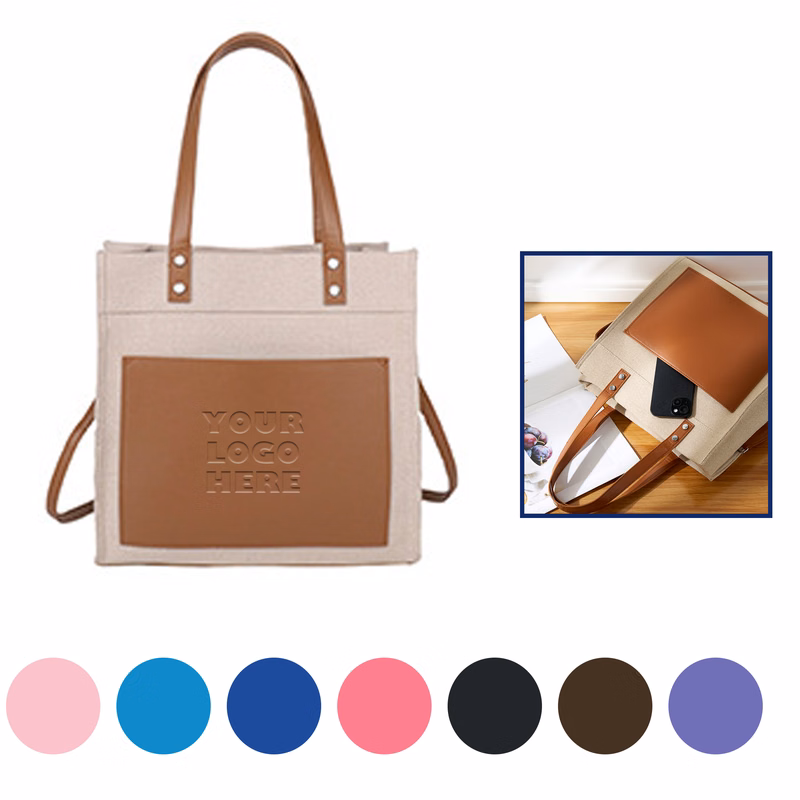 Leather And Canvas Tote Bag