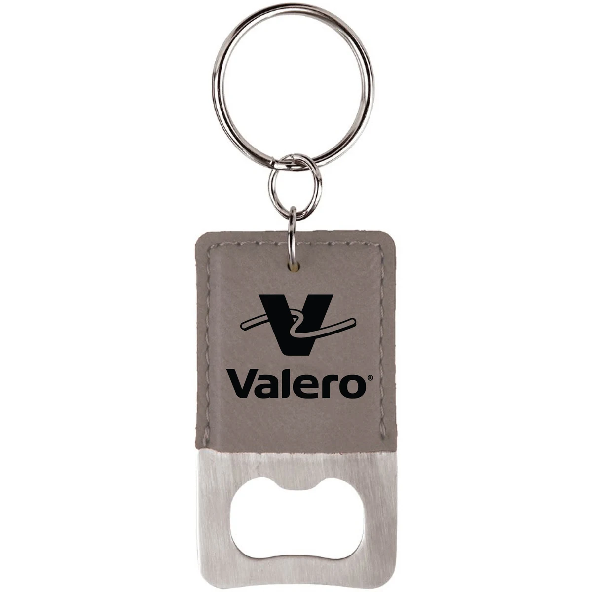 Gray Rectangle Leatherette Bottle Opener Keychain 1