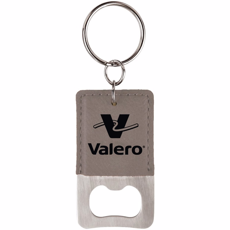 Gray Rectangle Leatherette Bottle Opener Keychain