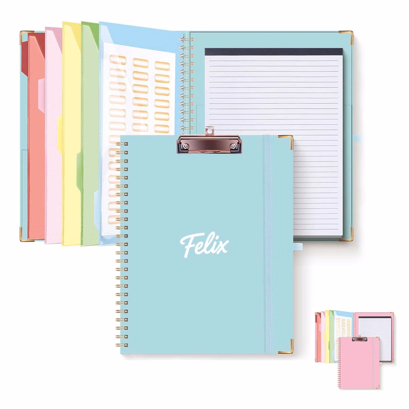 Foldable Spiral Clipboard w/ 10 Storage Pockets