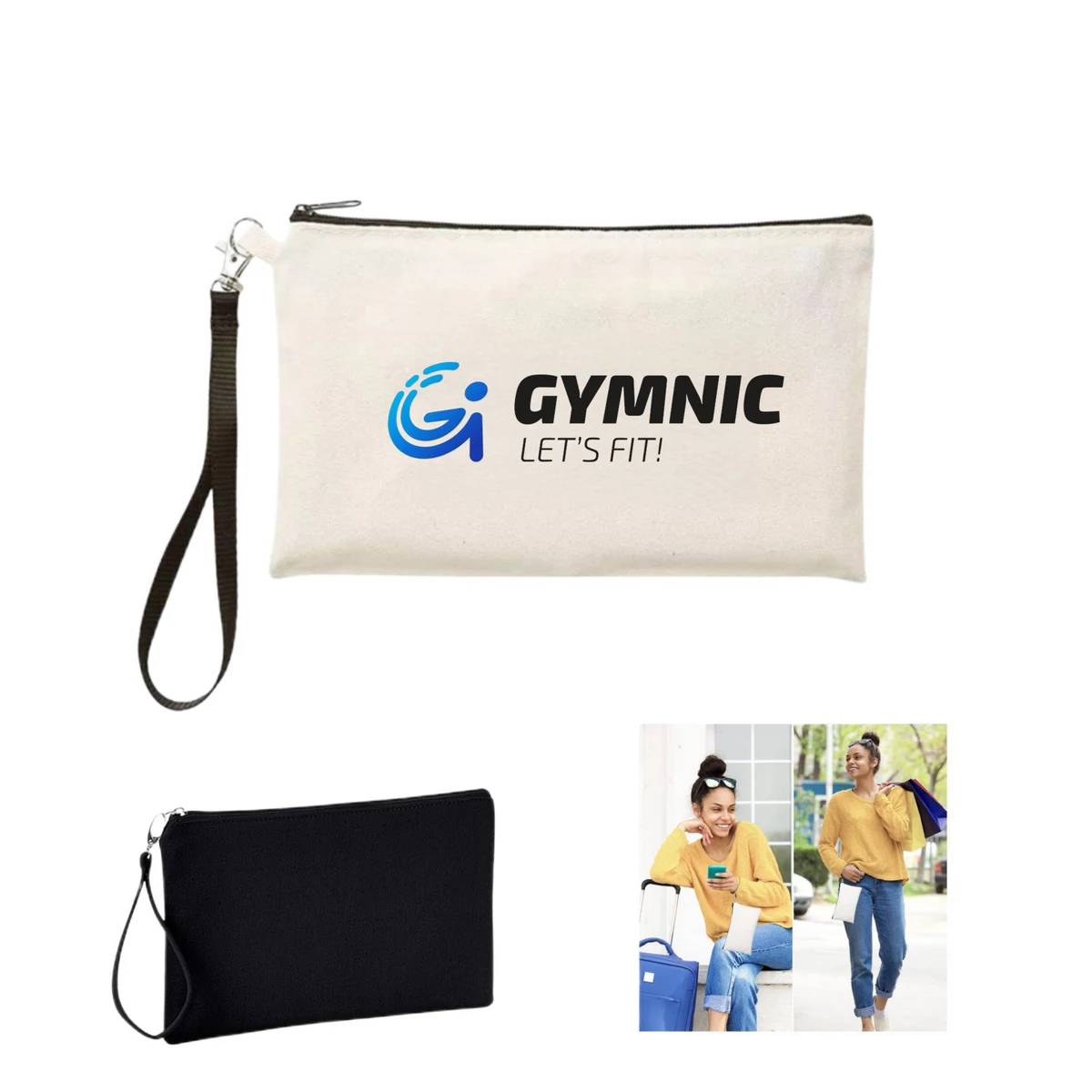 Canvas Pencil Pouch Zipper Bag with Wristband Lanyards 1